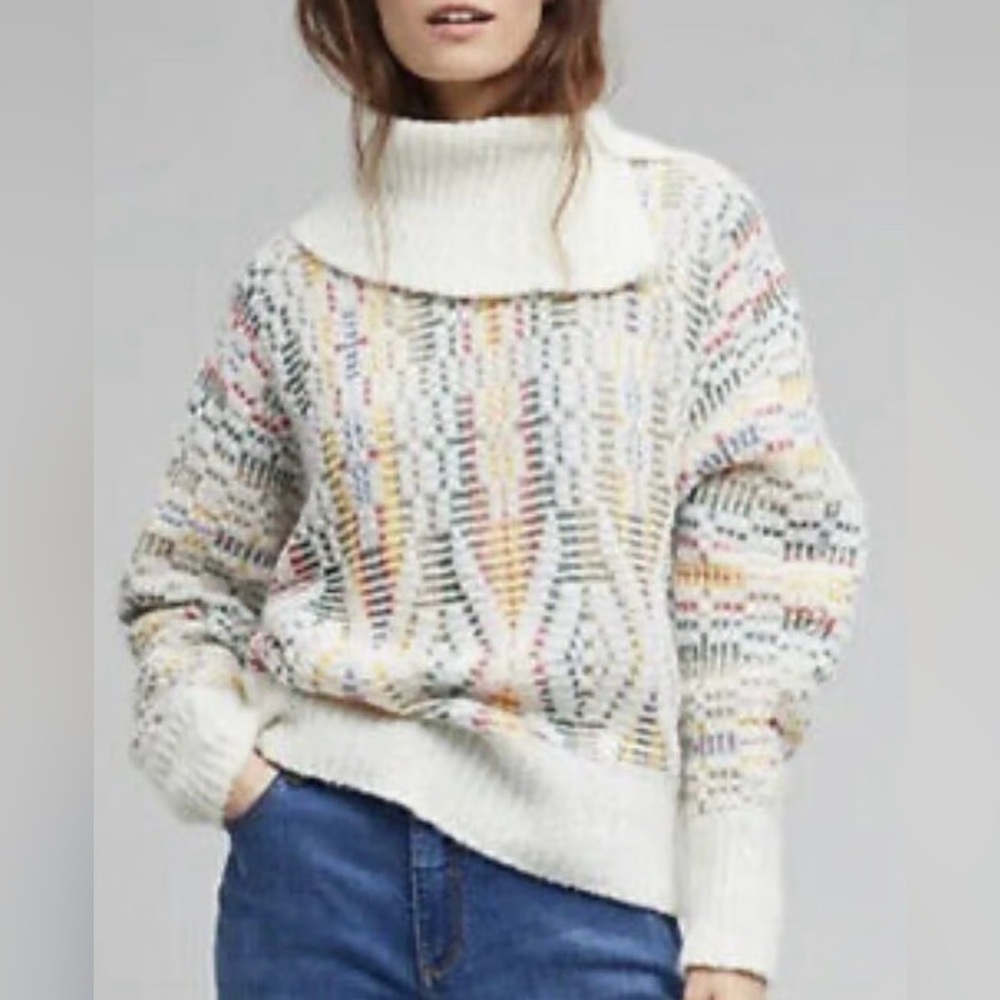 Anthropologie Agnetha Sleeping on Snow wool Chalet Jacquard Sweater S - Picture 1 of 5